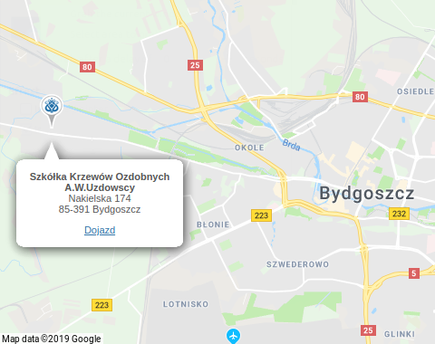 Mapa dojazdu – Szkółka A.W. Uzdowscy, ul. Nakielska 174 Bydgoszcz
